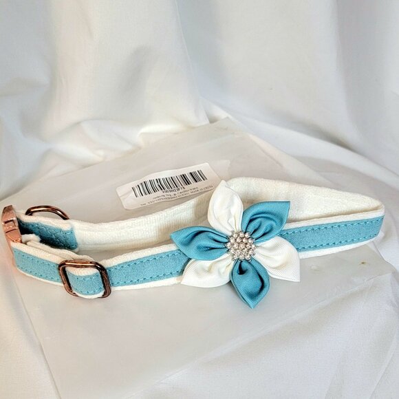 Dog Collars ~ Size Medium, Teal/White Bow & Rhinestones w/ Rose Gold Clasp, NWT - Picture 2 of 3